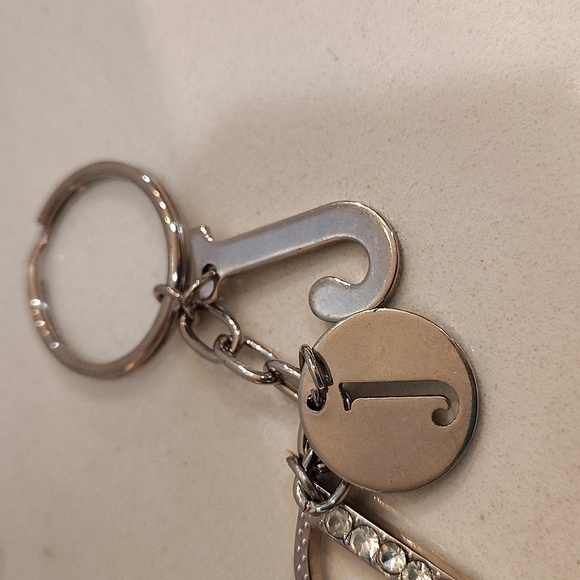 Silver Initial J Keychain with Rhinestones and multiple J charms - Picture 4 of 5